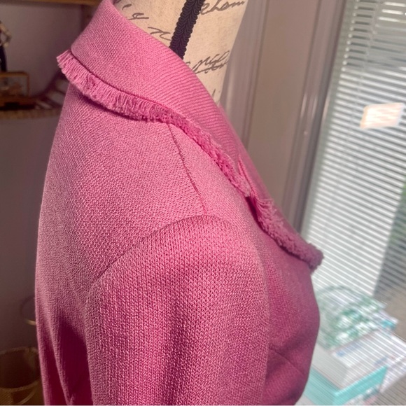 SOLD St. John Marie Gray Rare Y2K Santana Knit Hot Pink Logo Buttons Fringe - Picture 9 of 14